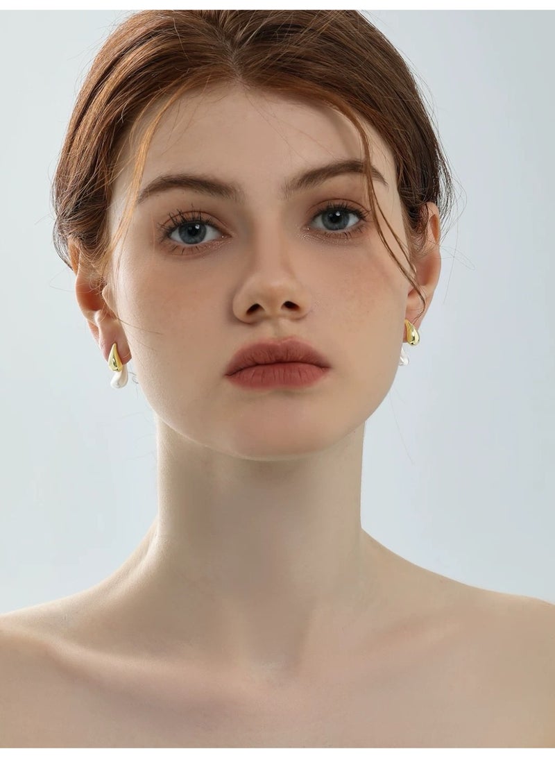 DINGKA Two-Color Stitching Water Drop Brushed Earrings 18k Gold Plated Earrings for Women - Image 2