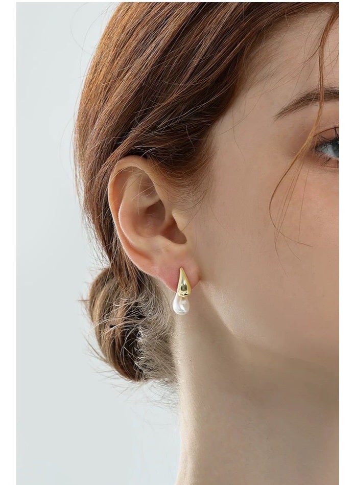 DINGKA Two-Color Stitching Water Drop Brushed Earrings 18k Gold Plated Earrings for Women - Image 3