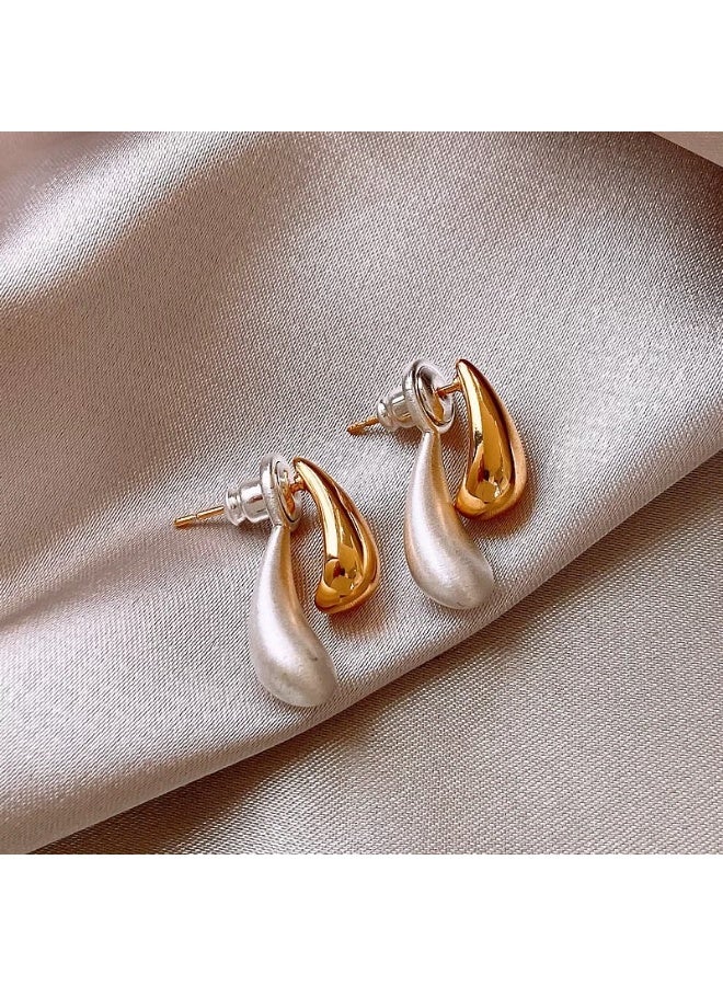 DINGKA Two-Color Stitching Water Drop Brushed Earrings 18k Gold Plated Earrings for Women - Image 5