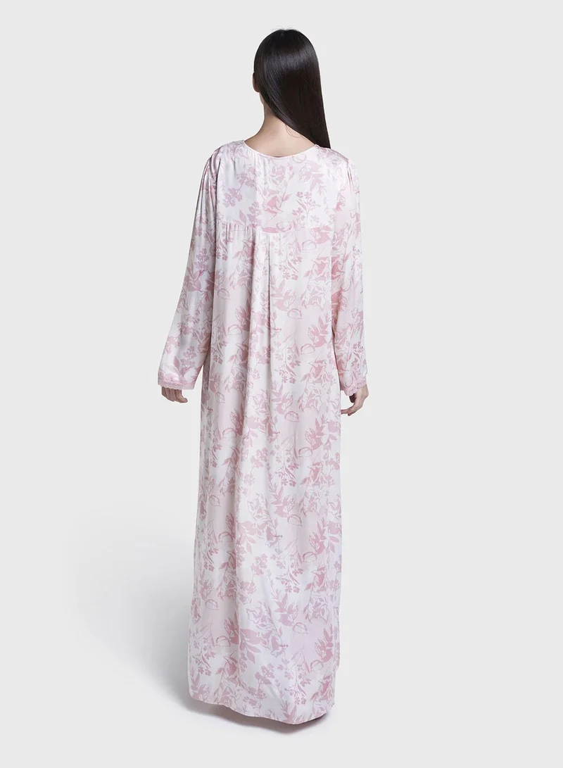Kashkha  Peach Floral Print Viscose Long Nightwear Dress (CNH466) for Women | Best Price UAE