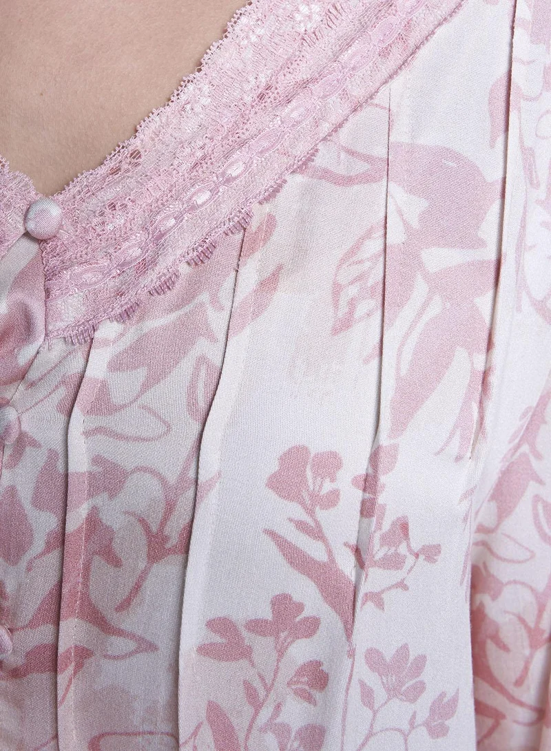 Kashkha  Peach Floral Print Viscose Long Nightwear Dress (CNH466) for Women | Best Price UAE
