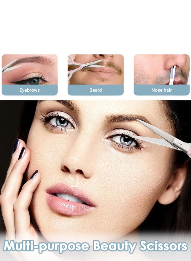 مقص صغير للعناية بشعر الوجه، مقص دقيق صغير مقاس 3.5 بوصة، مقص آمن مع غمد من البولي يوريثين لشعر الوجه والحاجب والرموش واللحية والشارب - Image 5