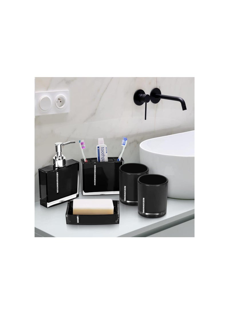 Generic - Bathroom Accessory Sets, 5PC Set Complete Modern Bath Decor Set Including Emulsion Bottle Toothbrush Holder 2 Gargle Cups Soap Dish for Bathroom Countertop Vanity Organizer Black - Image 1
