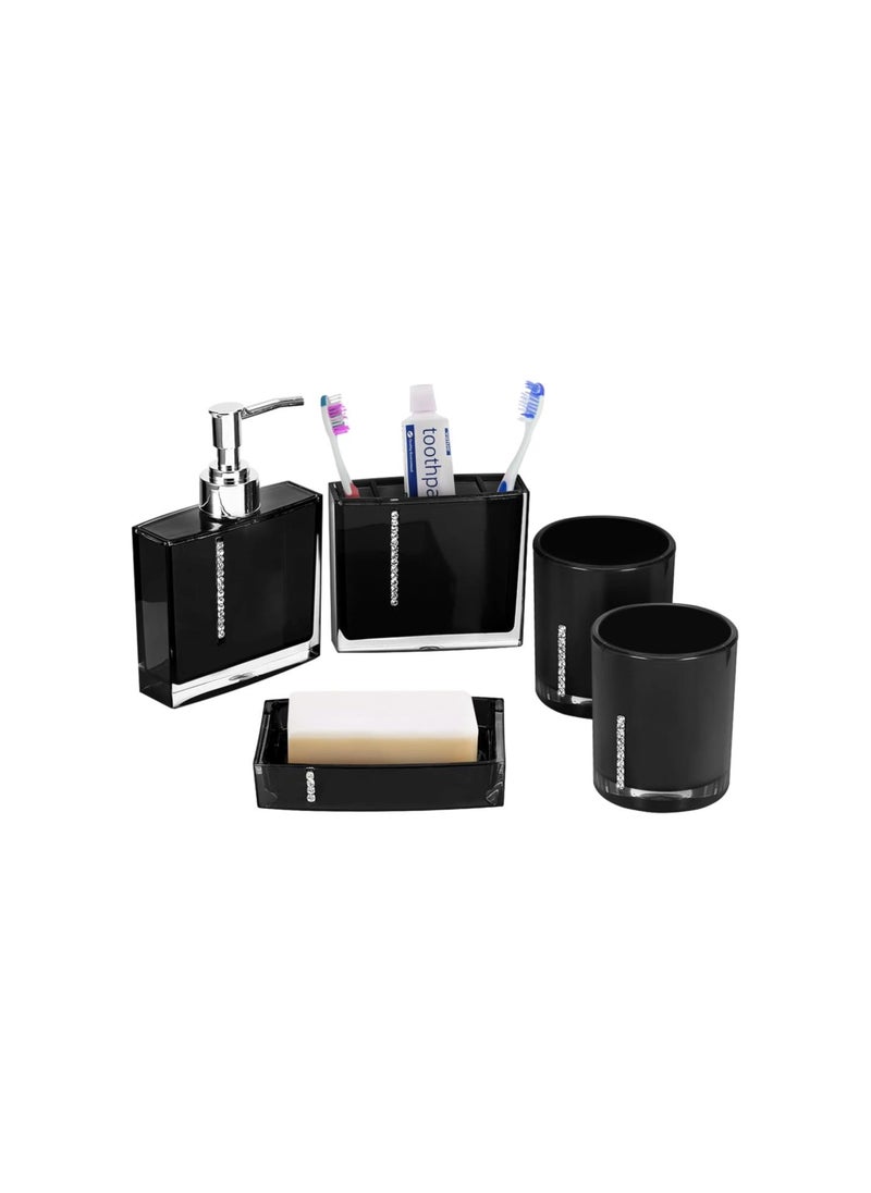Generic - Bathroom Accessory Sets, 5PC Set Complete Modern Bath Decor Set Including Emulsion Bottle Toothbrush Holder 2 Gargle Cups Soap Dish for Bathroom Countertop Vanity Organizer Black - Image 1