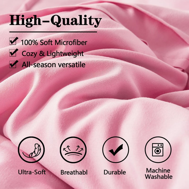 Yogeneg Queen Comforter Set 7 Piece Bed in a Bag,Grid Pinch Pleat Pink Bedding Set,Striped Textured Soft Microfiber Comforter with Sheet Set,All Season Complete Bed Set(Pink,Queen) - Image 5