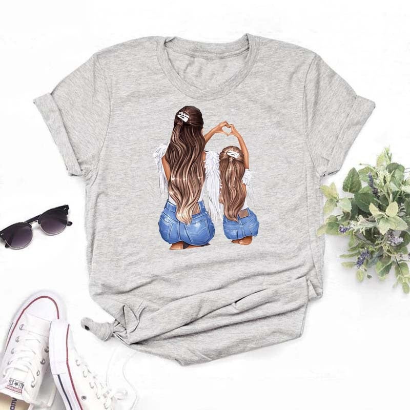 Generic Summer New Super Mom Themed White Tee for Women XM605-8-Grey