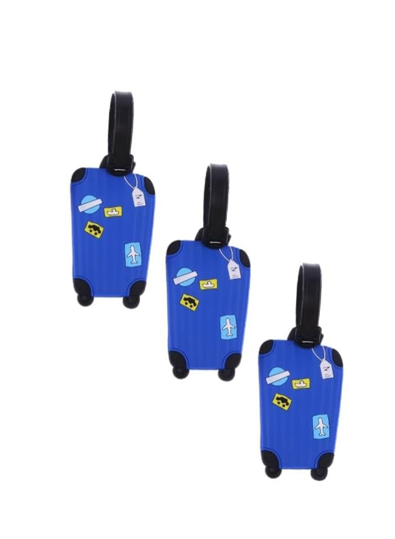 Cuisine Art Luggage Tag with Name ID Card, Personalized Identifier ID Labels, Flexible PVC Travel Tags, Secure Travel Luggage Labels for Baggage Identity, Suitcase Tag - Trolley Shape, Blue 3-Piece Set - Image 1