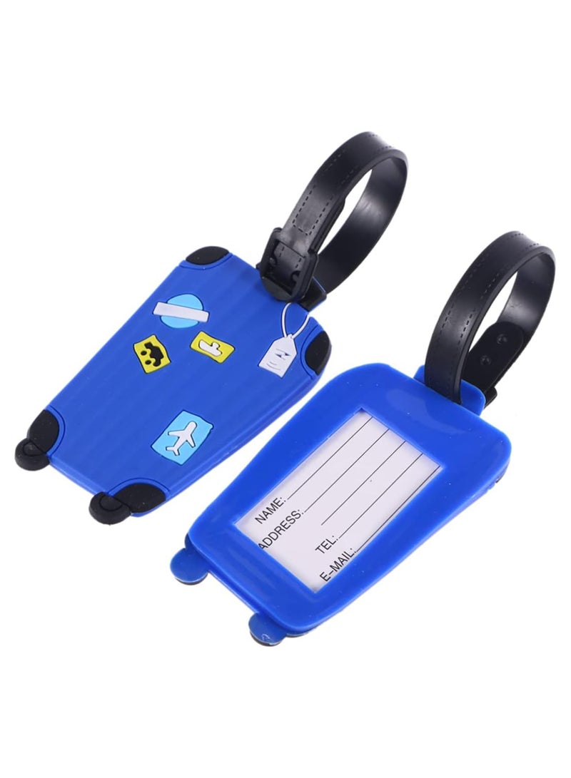 Cuisine Art Luggage Tag with Name ID Card, Personalized Identifier ID Labels, Flexible PVC Travel Tags, Secure Travel Luggage Labels for Baggage Identity, Suitcase Tag - Trolley Shape, Blue 3-Piece Set - Image 2