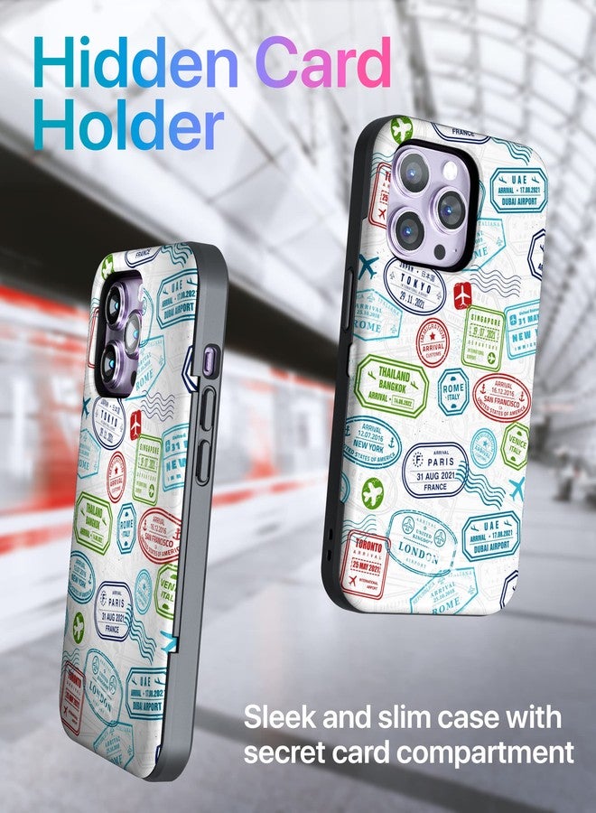 TORU جراب TORU لهاتف iPhone 14 Pro Max، جراب محفظة مع حامل بطاقات، فتحة مخفية لبطاقات الهوية والائتمان، مسند قابل للطي، غطاء هاتف نحيف مقاوم للصدمات شديد التحمل مع حزام - بنمط طوابع السفر - Image 4