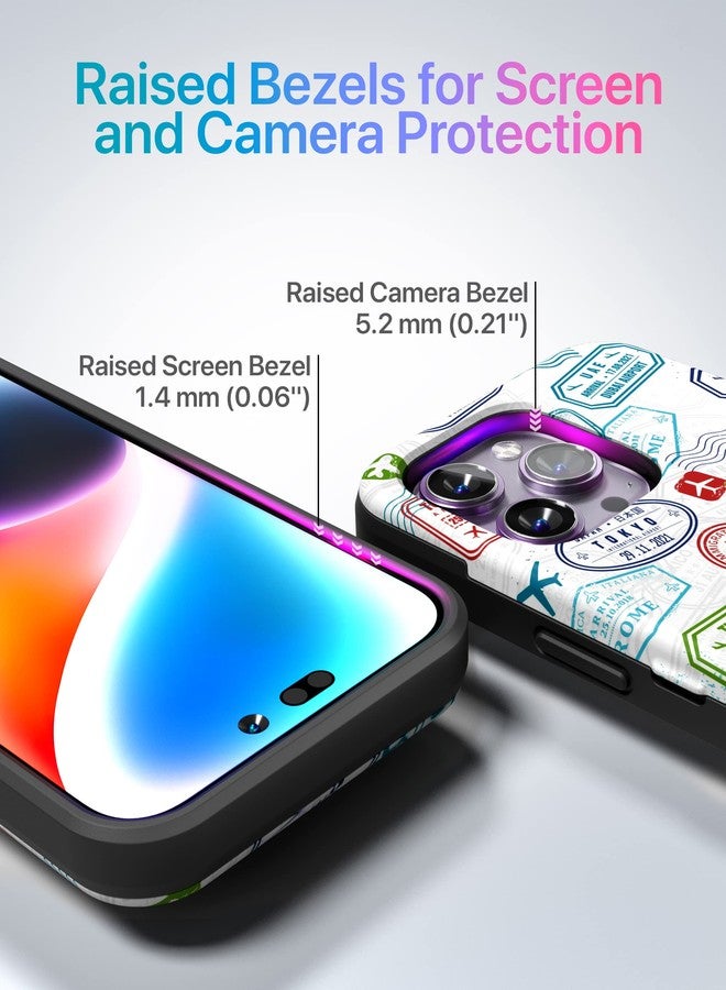 TORU جراب TORU لهاتف iPhone 14 Pro Max، جراب محفظة مع حامل بطاقات، فتحة مخفية لبطاقات الهوية والائتمان، مسند قابل للطي، غطاء هاتف نحيف مقاوم للصدمات شديد التحمل مع حزام - بنمط طوابع السفر - Image 5