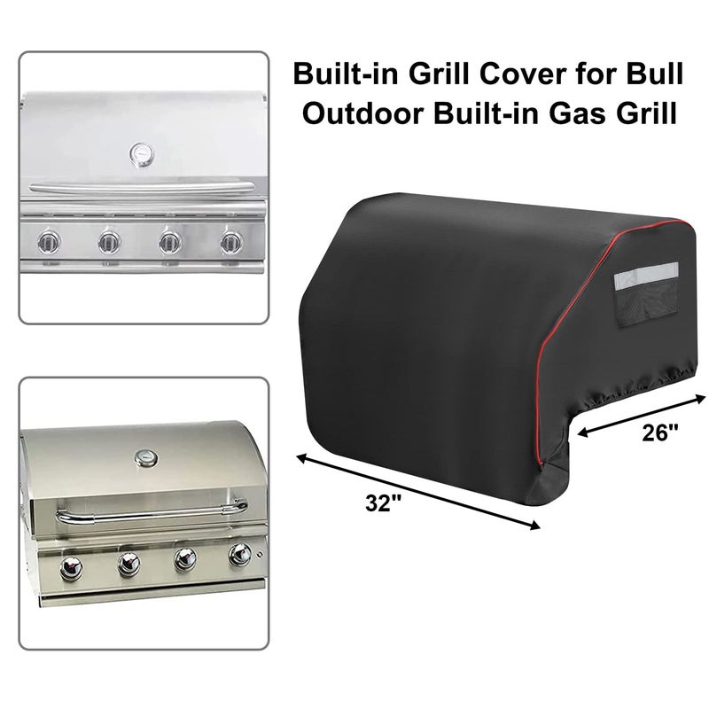 JCLMER غطاء شواية مدمجة مقاس 32 بوصة لجرل الغاز Bull 45005، غطاء مطبخ خارجي وشواية Bull، غطاء شواية BBQ مقاوم للماء وقوي مع مقبض وحافة مرنة لجرل Bull Lonestar 4 شعلات - Image 2