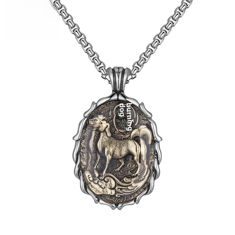 Generic Titanium Zodiac Buddha Pendant Necklace Dog Necklace 