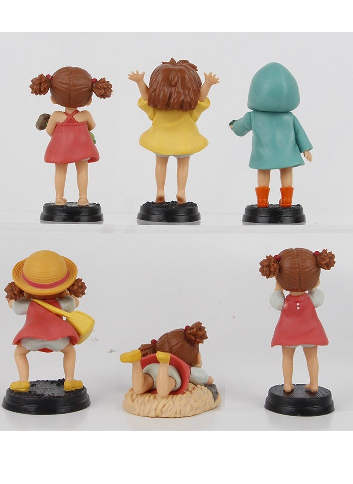 6 Piuniu Chinchilla Xiaomei figures, Hayao Miyazaki character series cute animation model ornaments (4-8cm)