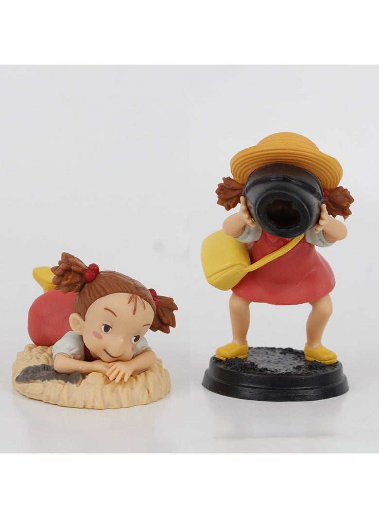 6 Piuniu Chinchilla Xiaomei figures, Hayao Miyazaki character series cute animation model ornaments (4-8cm)
