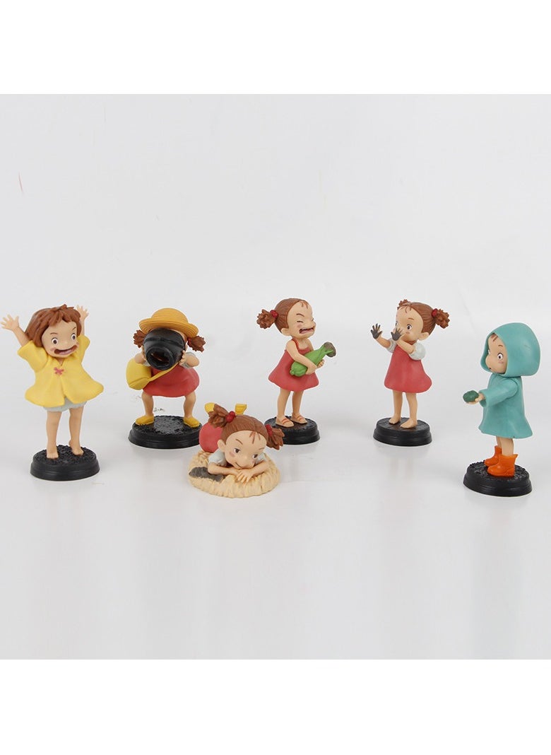 6 Piuniu Chinchilla Xiaomei figures, Hayao Miyazaki character series cute animation model ornaments (4-8cm)