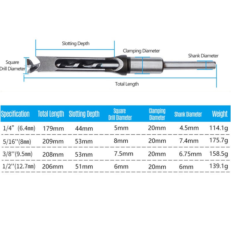 5/16-inch Woodworking Mortising Chisel Square Drill Bit Professional Square Hole Extended Drill Countersink Bit Multifunctional Woodworking Drill (8mm) - Image 3