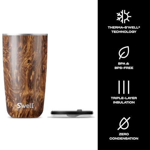S'well Stainless Steel Tumbler with Slide-Open Lid, 18oz, Teakwood, Triple Layered Vacuum Insulated Containers Keeps Drinks Cold for 12 Hours and Hot for 4, BPA Free - Image 4