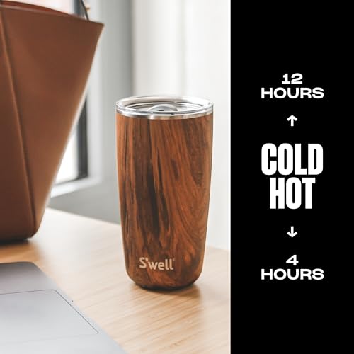 S'well Stainless Steel Tumbler with Slide-Open Lid, 18oz, Teakwood, Triple Layered Vacuum Insulated Containers Keeps Drinks Cold for 12 Hours and Hot for 4, BPA Free - Image 3