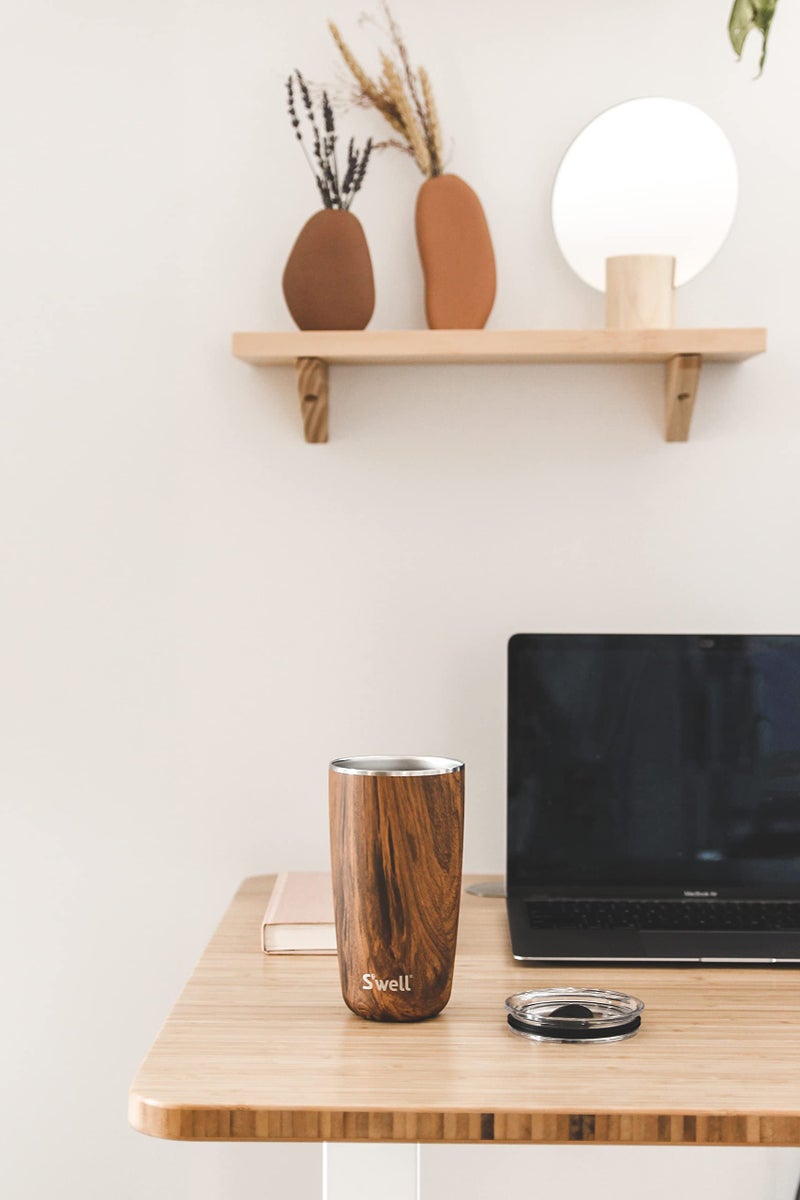 S'well Stainless Steel Tumbler with Slide-Open Lid, 18oz, Teakwood, Triple Layered Vacuum Insulated Containers Keeps Drinks Cold for 12 Hours and Hot for 4, BPA Free - Image 2