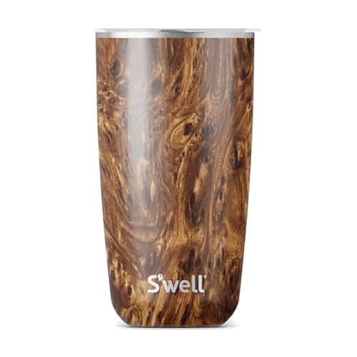 S'well Stainless Steel Tumbler with Slide-Open Lid, 18oz, Teakwood, Triple Layered Vacuum Insulated Containers Keeps Drinks Cold for 12 Hours and Hot for 4, BPA Free - Image 1