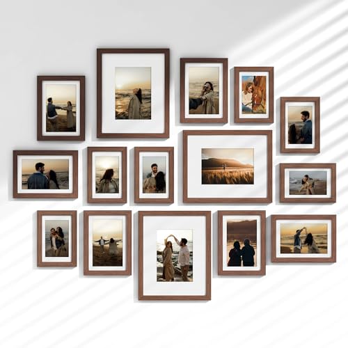 Venusmiles 15 Pack Picture Frames Collage Wall Decor Gallery Frame Set for Wall Mounting or Tabletop Display Multi Sizes Including 3pcs 8x10 6pcs 5x7 6pcs 4x6 Walnut - Image 1