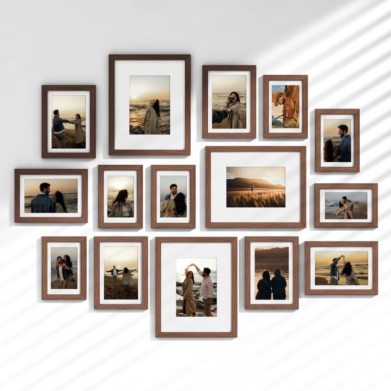 Venusmiles 15 Pack Picture Frames Collage Wall Decor Gallery Frame Set for Wall Mounting or Tabletop Display Multi Sizes Including 3pcs 8x10 6pcs 5x7 6pcs 4x6 Walnut - Image 2