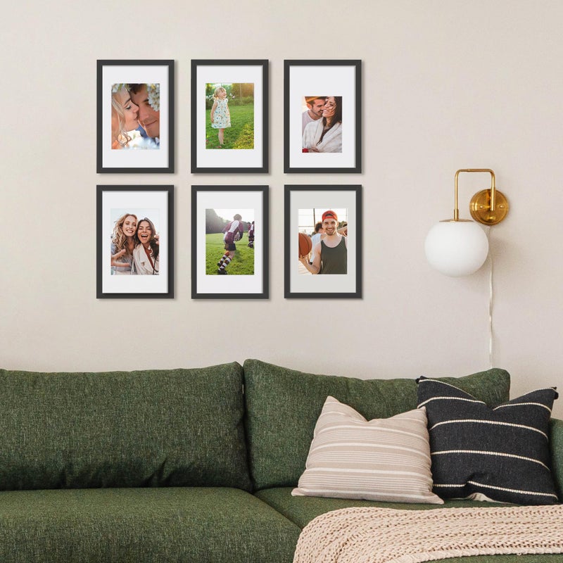 upsimples 8x12 Picture Frame Set of 5, Display Pictures 6x8 with Mat or 8 x 12 Without, Wall Gallery Photo Frames, Black - Image 2
