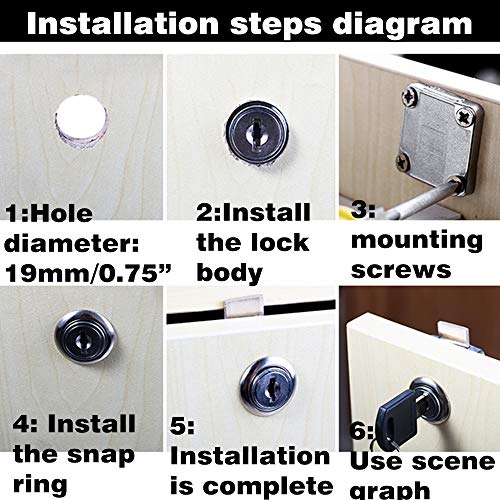 Junrbx Drawer Lock Letter Box Lock Desktop Lock Door Lock.Suitable for Wooden cabinets.Model CT-138-22, ((Hole Diameter 0.75 inch / 19MM) for Door Panels with a Thickness of 17 mm-22 mm. 1pcs [Black] - Image 3