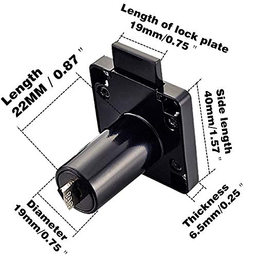 Junrbx Drawer Lock Letter Box Lock Desktop Lock Door Lock.Suitable for Wooden cabinets.Model CT-138-22, ((Hole Diameter 0.75 inch / 19MM) for Door Panels with a Thickness of 17 mm-22 mm. 1pcs [Black] - Image 2