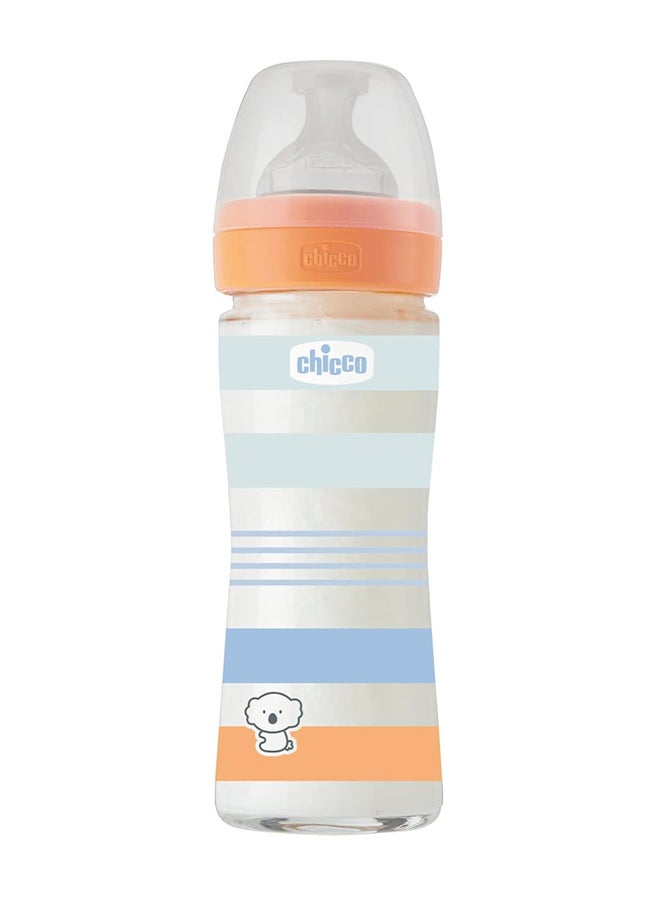 Chicco Well-Being Silicone Glass Feeding Bottle 240Ml, Slow Flow, 0M+  - Image 1