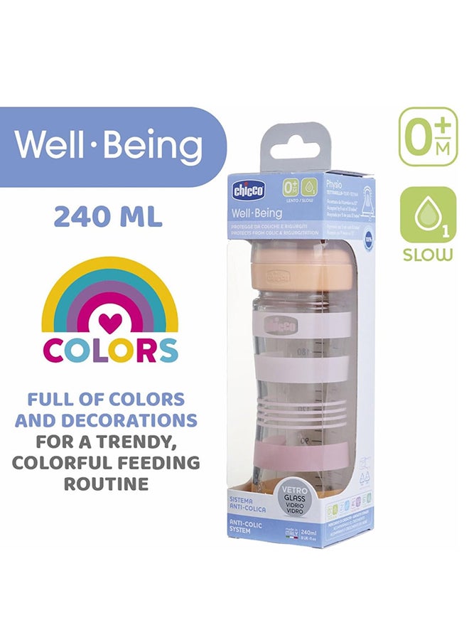 Chicco Well-Being Silicone Glass Feeding Bottle 240Ml, Slow Flow, 0M+  - Image 5