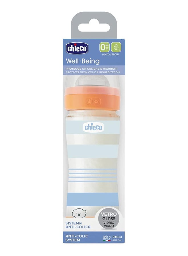 Chicco Well-Being Silicone Glass Feeding Bottle 240Ml, Slow Flow, 0M+  - Image 3