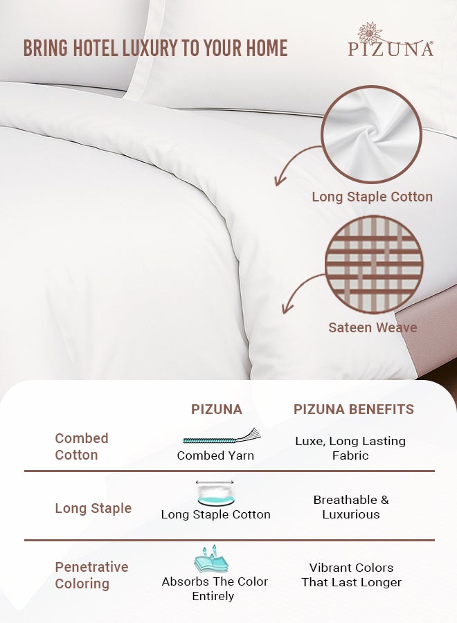 PIZUNA Pure Combed Cotton Duvet Cover Double 200x200 cm White, 400 Thread Count Cool Breathable 100% Long Staple Cotton Sateen Weave Quilt Cover & 2 Pillowcases (Luxurious Bedding Set) - Image 2