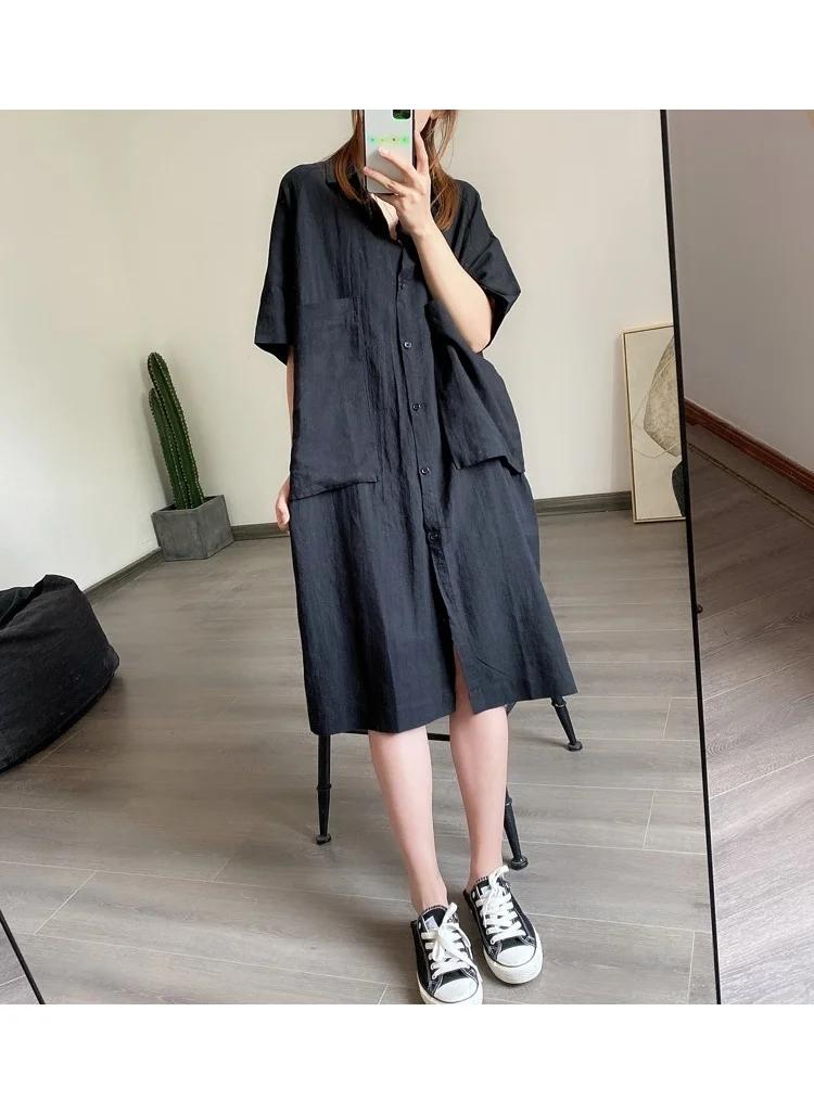 Barbora Linen Casual Pocket Detailed Casual Women's Dress LN260BLACK