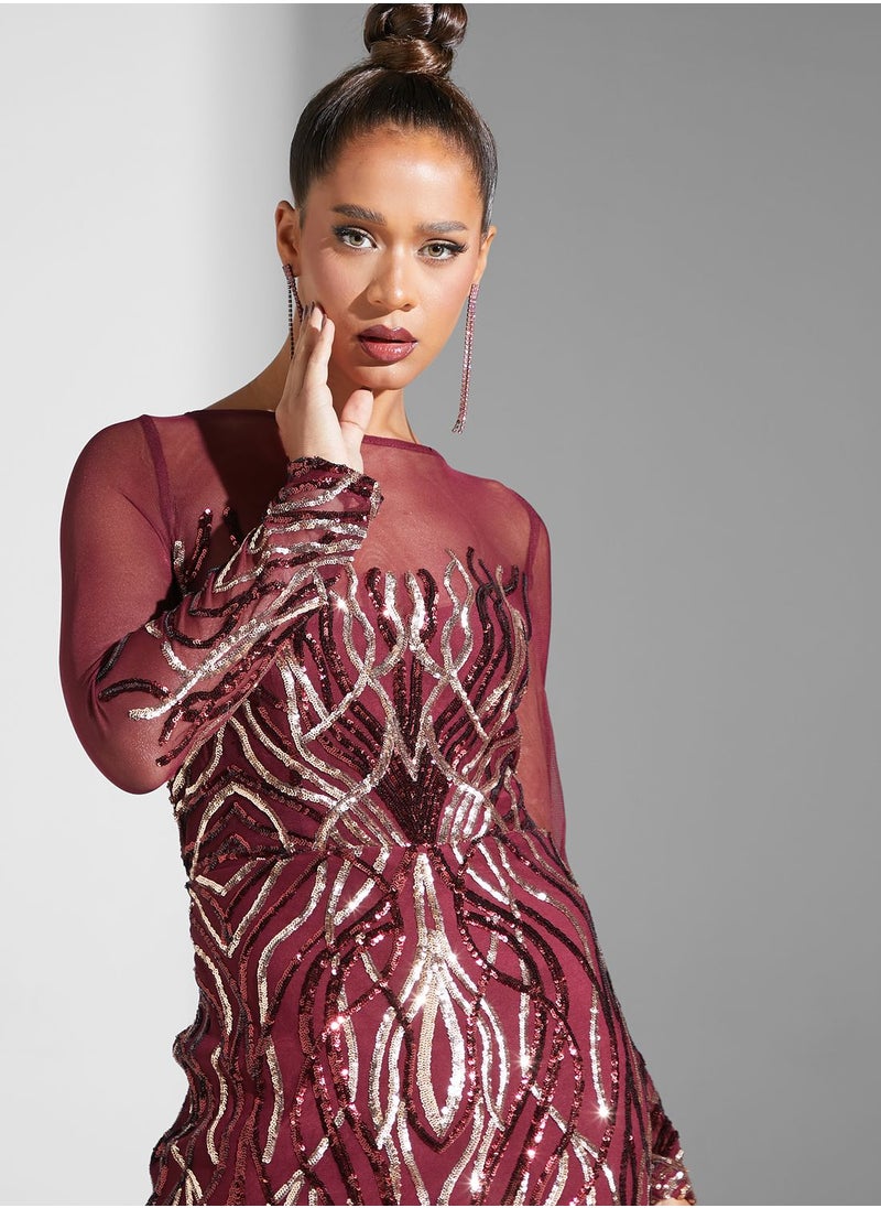 Goddiva - Embroidered Sequin Dress - Image 1