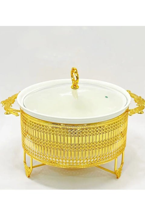 Chafing Dish Buffet Set, Golden Water Pattern Stainless Steel Chafer Rectangular Chafer Dish Set with Ceramic Chafing Food Pan, Chafer and Buffet Warmer