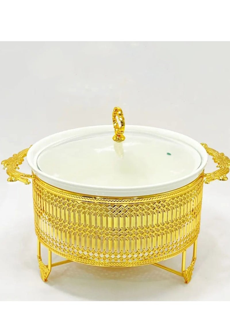 Chafing Dish Buffet Set, Golden Water Pattern Stainless Steel Chafer Rectangular Chafer Dish Set with Ceramic Chafing Food Pan, Chafer and Buffet Warmer