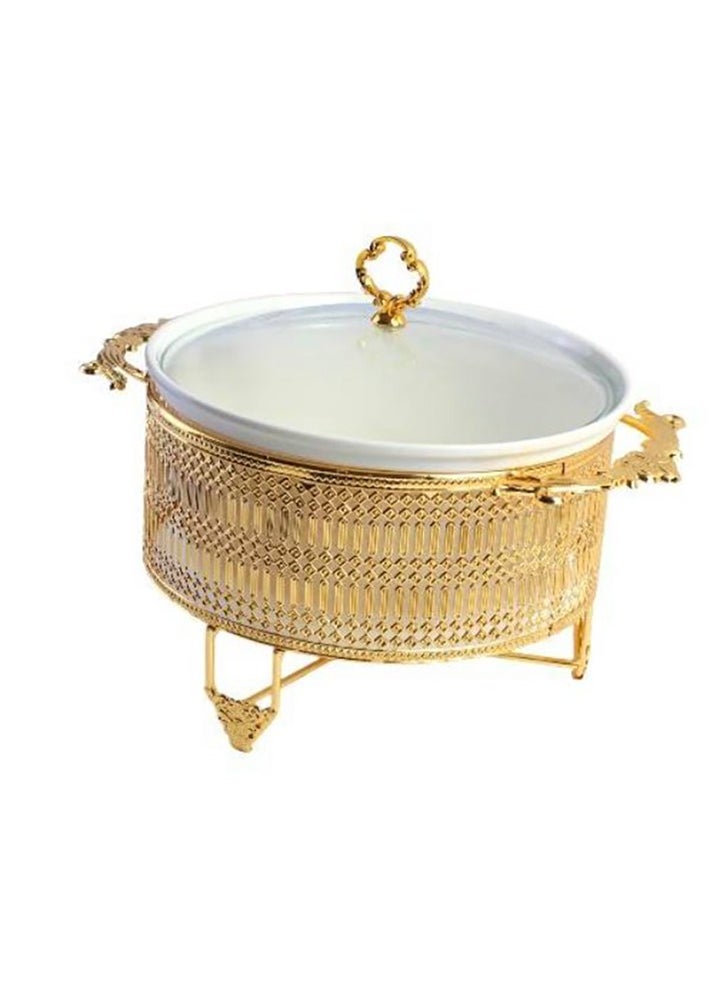 Chafing Dish Buffet Set, Golden Water Pattern Stainless Steel Chafer Rectangular Chafer Dish Set with Ceramic Chafing Food Pan, Chafer and Buffet Warmer
