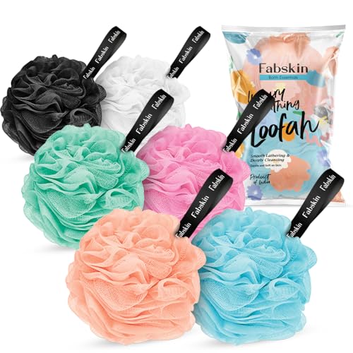 FABSKIN Round Loofah Bath Shower Sponge Scrubber Exfoliator for Women & Men | Body Wash Scrub for Bathing | Smooth Lathering & Deeply Cleansing Bath Scrubber for Body (Multicolor, Pack of 6) - Image 1