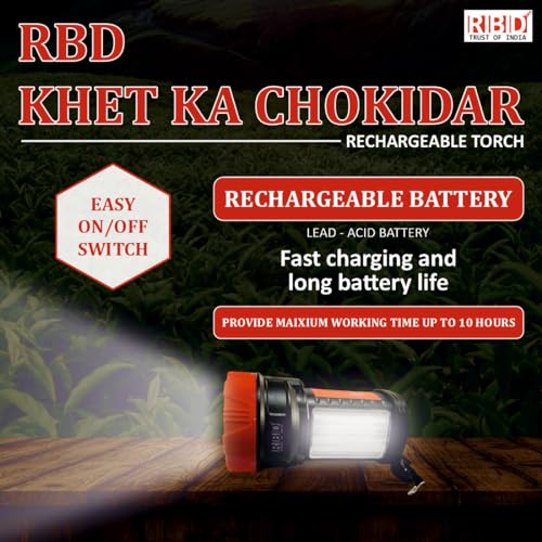 RBD Rechargeable Kissan Light, Torch with One-Button Operation, High Power with 3000mAH Lithium Battery, and an Ergonomic Design (Red, Pack of 1) 6 Months Warranty - Image 3