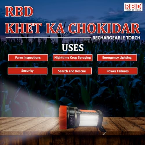 RBD Rechargeable Kissan Light, Torch with One-Button Operation, High Power with 3000mAH Lithium Battery, and an Ergonomic Design (Red, Pack of 1) 6 Months Warranty - Image 5