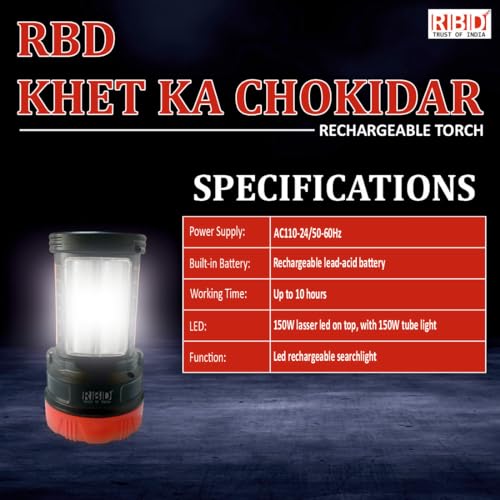 RBD Rechargeable Kissan Light, Torch with One-Button Operation, High Power with 3000mAH Lithium Battery, and an Ergonomic Design (Red, Pack of 1) 6 Months Warranty - Image 4