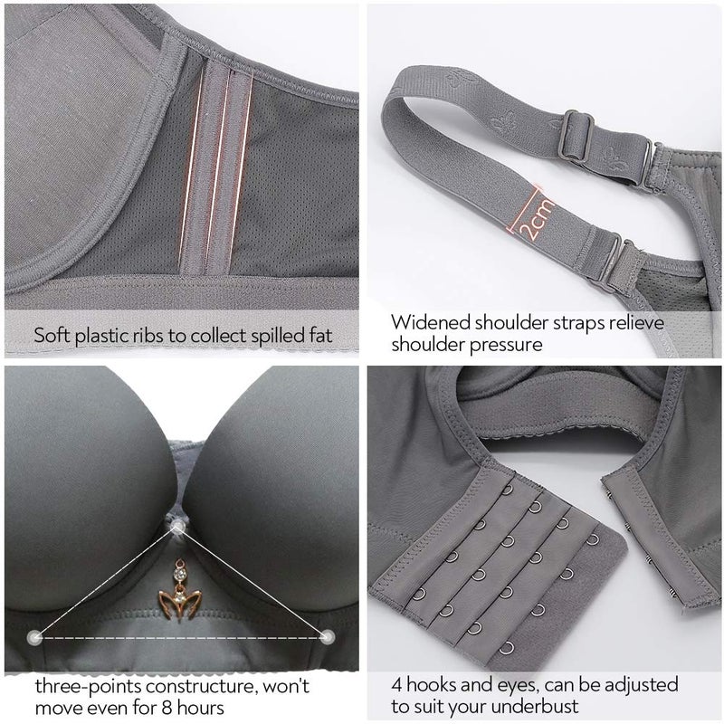 FallSweet Padded T Shirt Bras for Women Push Up Comfort Underwire Brassiere 34A to 44C (Grey,34B) - Image 4