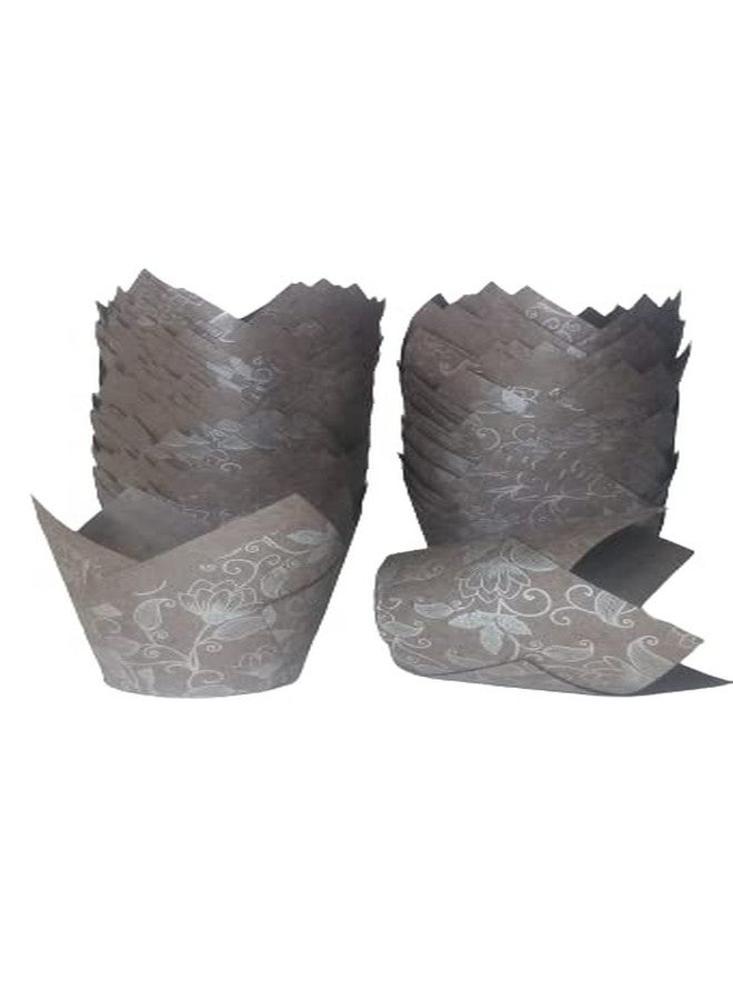 Bakerelation Tulip Cupcake Liner Paper Baking Cups - Brown and Silver Medium Size, Pack of 60pcs - Image 2