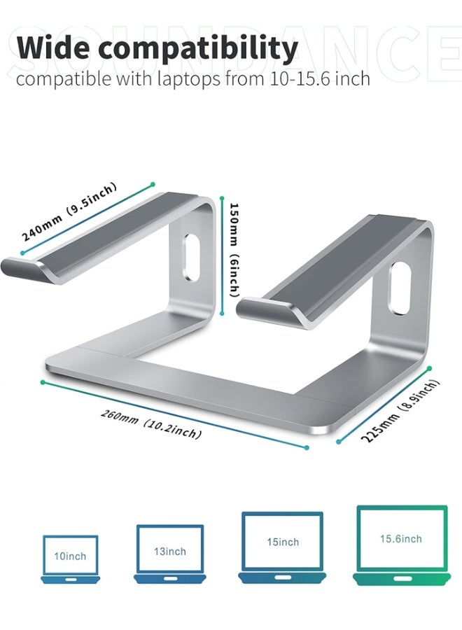 dida-cosmos Aluminum Laptop Stand, Ergonomic Desktop Computer Stand for Laptops, Metal, Compatible with 10-15.6 Inch Notebooks, Silver - Image 2