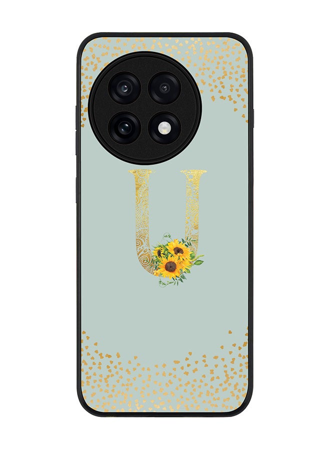 Stylizedd For OnePlus 13R / Ace 5 Pro Case,Slim fit Camera Protection, Shockproof Thin Phone cover  - Custom Floral Monogram - U  (Light Grey )