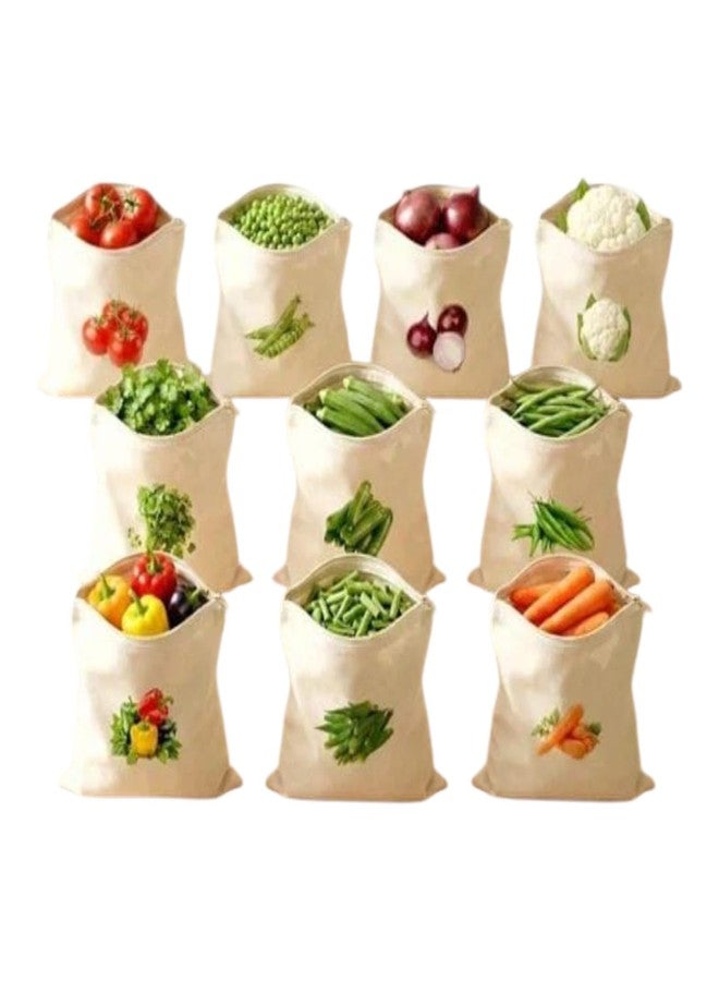 ONE POINT COLLECTIONS 100% Cotton Reusable Fridge Storage Bags for Vegetables and Fruits Quality Multipurpose Eco Friendly Bags Large, Size Bags printed vegetable cotton zipper bag (Pack of 3) - Image 1