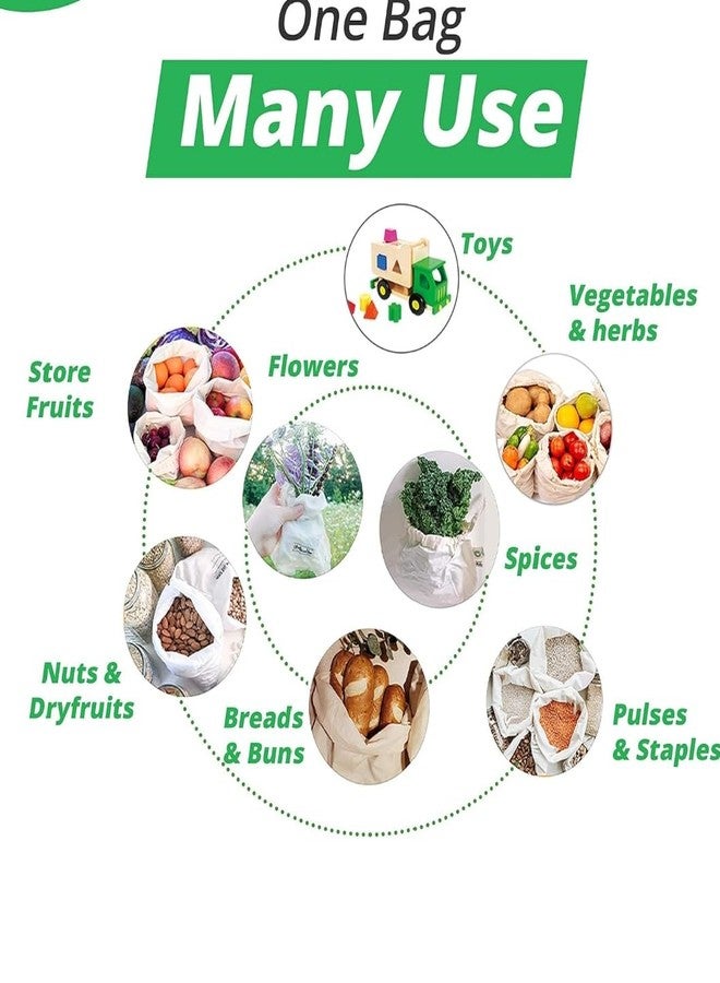 ONE POINT COLLECTIONS 100% Cotton Reusable Fridge Storage Bags for Vegetables and Fruits Quality Multipurpose Eco Friendly Bags Large, Size Bags printed vegetable cotton zipper bag (Pack of 3) - Image 3