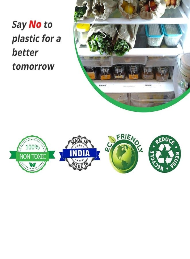 ONE POINT COLLECTIONS 100% Cotton Reusable Fridge Storage Bags for Vegetables and Fruits Quality Multipurpose Eco Friendly Bags Large, Size Bags printed vegetable cotton zipper bag (Pack of 3) - Image 4