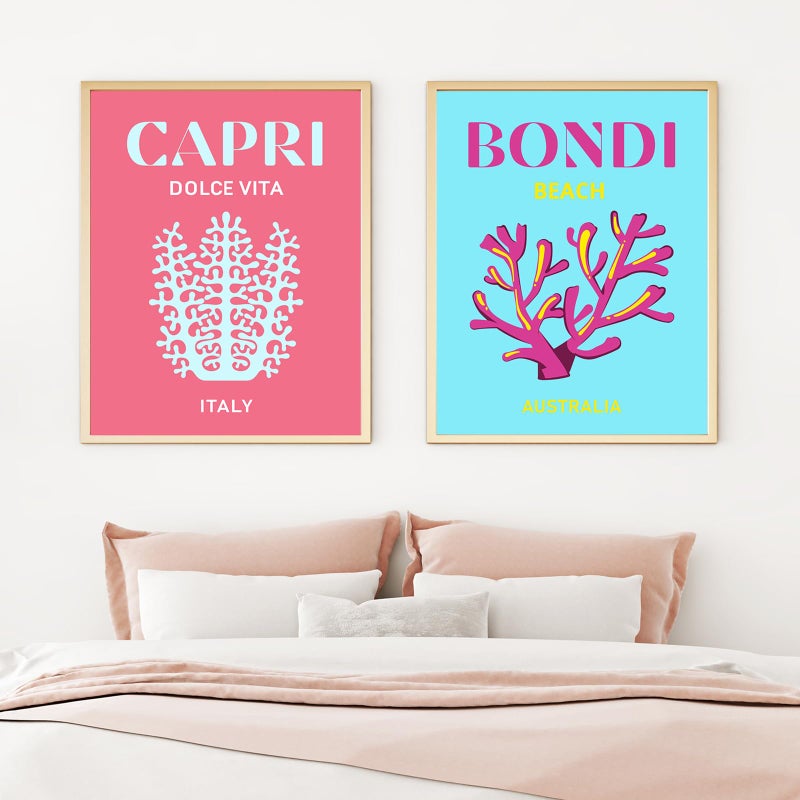 وولاين Whaline 9pcs Preppy Travel Canvas Art Art يطبع الملونة الملونة الجمالية ديكور ملصق فني الحد الأدنى لغرفة غرفة النوم غرفة الكلية الوردي (غير مؤلف 11 × 14in) - Image 5